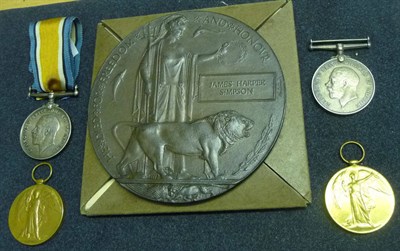 Lot 25 - A First World War Pair (BWM & Victory Medal) and Memorial Plaque, awarded to LIEUT.JAMES HARPER...