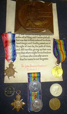 Lot 27 - A First World War Trio and Memorial Plaque, awarded to 3059 Private John Francis Woodward...