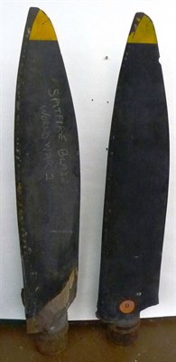 Lot 73 - A Pair of Second World War Laminated Wood Propeller Blades for a Spitfire, each painted black...