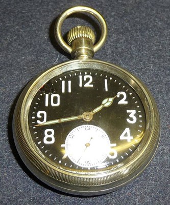 Lot 84 - A Rolex Military Pocket Watch, top wind, the black enamel dial with white arabic numerals and...