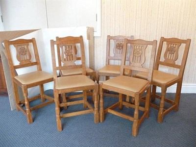 Lot 1242 - A Set of Six Colin "Beaverman" Almack Dining Chairs, the backs carved with a Yorkshire Rose set...