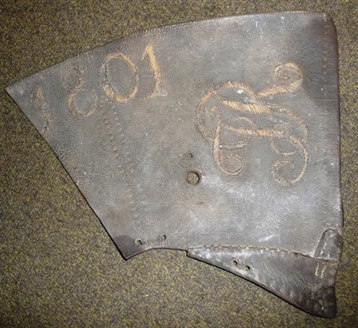 Lot 103 - A 19th Century Leather Saddle Flap, with stitched date 1801 and monogram JR