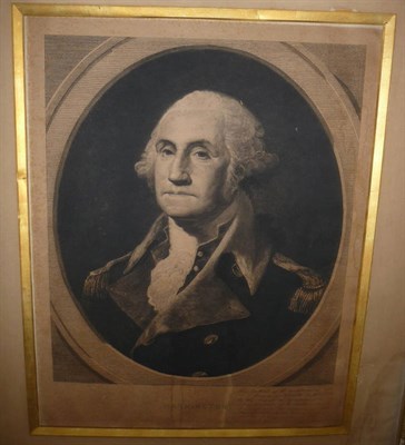 Lot 104 - A 19th Century French Black and White Engraving of George Washington, bust length, the margin...