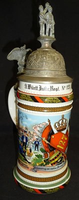 Lot 108 - An Imperial German Porcelain Beerstein, to the 9th Wurtt.Inftr.Regt. No 127.Ulm. 1903-05,...