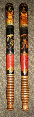 Lot 124 - A Victorian Special Constable's Ebonised Truncheon, painted with a crowned VR cypher in gilt over a