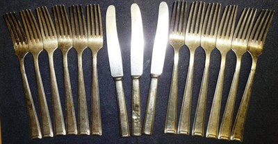 Lot 150 - A Set of Twelve German Third Reich Silver Table Forks and Three Dessert Knives by Bruckmann,...