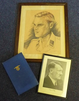 Lot 155 - A Charcoal Bust Length Portrait of an SS Officer, indistinctly signed and dated (19)44, 33cm by...