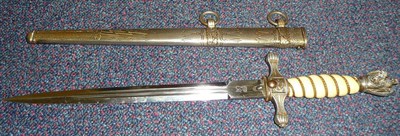 Lot 194 - A German Third Reich Naval Officer's Dirk, the 25.5cm double fullered steel blade with Eickhorn...