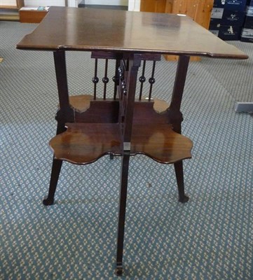 Lot 1253 - An Aesthetic Movement Mahogany Occasional Table, the shaped square top above a spindle...