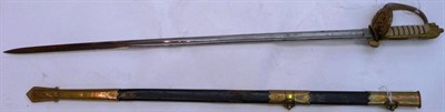 Lot 228 - A Royal Navy 1827 Pattern Officer's Sword, the 79.5cm single edge steel blade etched with a...