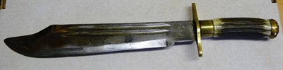 Lot 236 - A "Victory" Bowie Knife, the hatchet tip steel blade etched Victory on one side and Good Luck on th