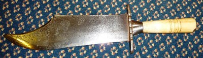 Lot 316 - A Mid 19th Century Bowie Knife, with 20cm hatchet tip steel blade, scallop edge steel...