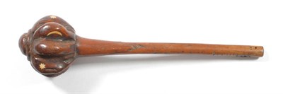 Lot 326 - A Fijian Ula (Throwing Club), the lobed head inlaid with star and crescent moon motifs in bone,...