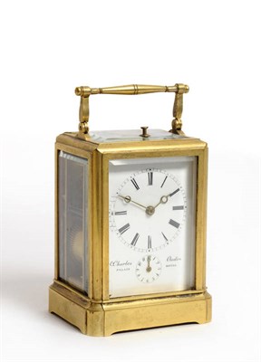 Lot 1267 - A Gilt Brass Striking and Repeating Carriage Clock with Alarm, signed Charles Oudin, Palais, Royal