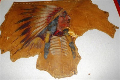 Lot 352 - A Portrait of a North American Indian Chief, wearing a feather trimmed war bonnet and quilled...