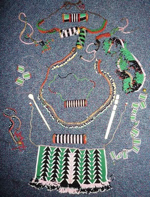 Lot 355 - A Collection of Twelve Pieces of Zulu Beadwork, including necklaces, bracelets, tubes and a modesty