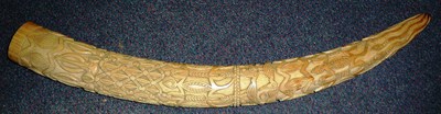 Lot 366 - A Late 19th /Early 20th Century Loango Elephant Tusk, carved in high relief with bands of...