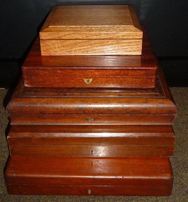 Lot 381 - Five Boxes Suitable for Conversion to Pistol Cases, one in oak, one in walnut, and three in...