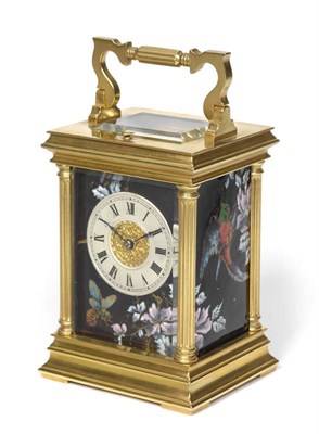 Lot 1272 - A French Gilt Brass and Enamel Striking and Repeating Carriage Clock, circa 1880, the...