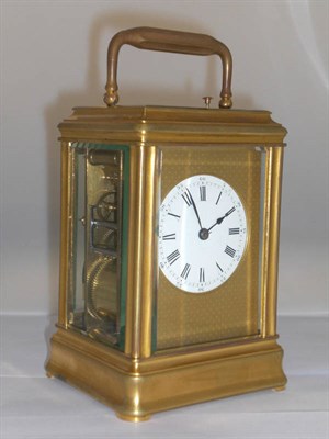 Lot 1273 - A Late 19th Century French Repeating Carriage Clock, the case with bevelled glass panels,...