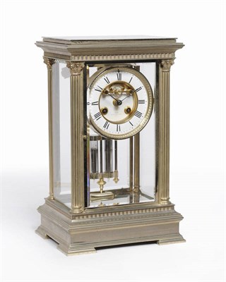 Lot 1276 - A Silver Gilt Brass Four Glass Striking Mantel Clock, signed Dent, 33 Cockspur Street, London,...