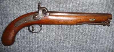 Lot 445 - A 19th Century Percussion Cap Travelling Pistol, the 20.5cm octagonal steel barrel stamped...