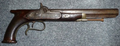 Lot 447 - A 19th Century Percussion Cap Pistol by W Parker, the 24cm octagonal damascened steel barrel...