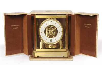 Lot 1277 - A Swiss Brass Atmos Clock, signed Jaeger LeCoultre, No.23341, circa 1970, the gilt brass case...