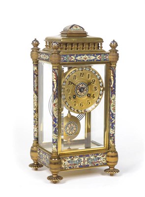 Lot 1279 - A Four Glass Champleve Enamel Mantel Clock, circa 1890, the gilt brass case with four bevelled...