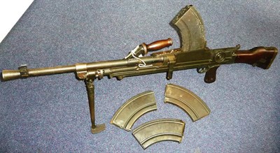 Lot 480 - A Deactivated Bren Mk.I M Gun, numbered 2T3404 and dated 1942, with four empty magazines, made safe