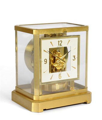 Lot 1284 - A Gilt Brass Atmos Clock, signed Jaeger LeCoultre, No.277744, circa 1975, the gilt brass case...