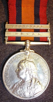 Lot 17 - A Queen's South Africa Medal, with two clasps NATAL and TRANSVAAL, awarded to 1709 GNR: J.JOHNSTON
