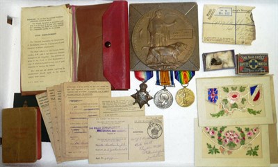 Lot 23 - A First World War Trio and Memorial Plaque, awarded to 9877 PTE.J.E.BORTHWICK, YORKS:L.I.,...