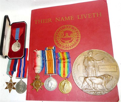 Lot 30 - A First World War Trio and Memorial Plaque, awarded to 465 PTE.A.SLEDGE, 4/BN. A.I.F.,...