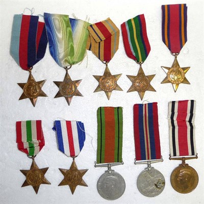 Lot 35 - Ten Second World War Medals, comprising 1939-45 Star, Atlantic Star, Africa Star, Pacific Star,...