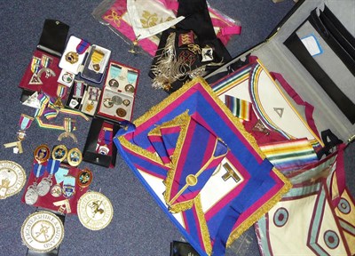 Lot 43 - A Quantity of Masonic Regalia, including 30th Degree Rose Croix sash with Star jewel,...