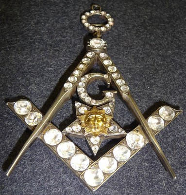 Lot 51 - A Victorian Paste Set Silver Coloured Metal Masonic Jewel, as a conjoined set square and...