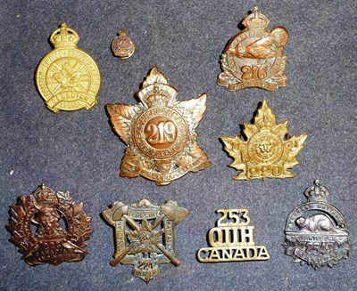 Lot 54 - Nine Canadian Expeditionary Forces Badges:- Toronto Bantams (E-216); Canadian Legion British Empire