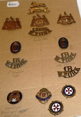 Lot 71 - A Selection of Fourteen Leeds and Bradford Pals Cap, Shoulder Titles and Mufti Badges,...