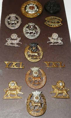 Lot 72 - A Selection of Fourteen York and Lancaster Regiment Badges, including officer's silvered and enamel