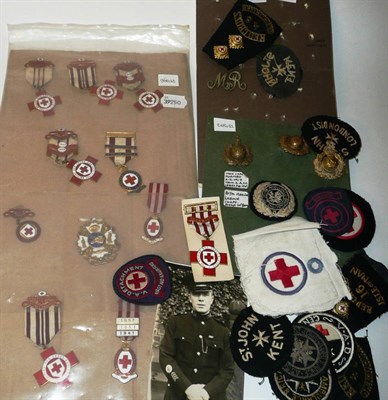 Lot 80 - A Collection of British Red Cross Memorabilia, including Proficiency and Service medals, cloth...