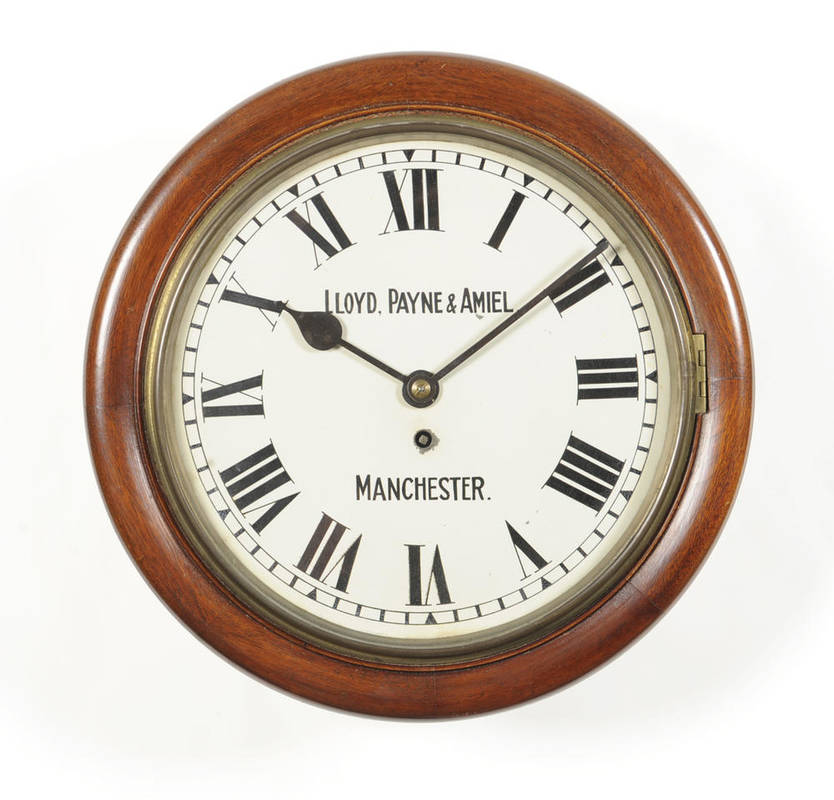 Lot 1293 - A Mahogany Wall Timepiece, signed Lloyd, Payne & Amiel, Manchester, circa 1890, circular case...