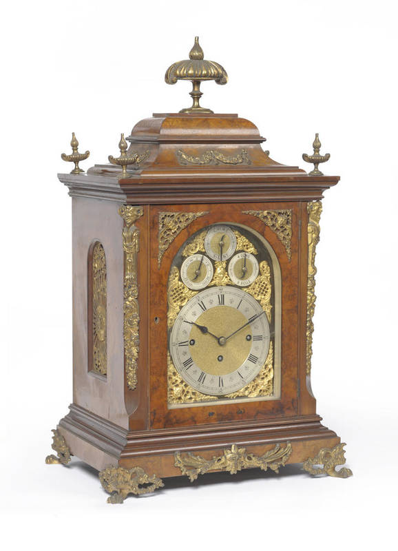 Lot 1294 - A Burr Walnut Chiming Table Clock, circa