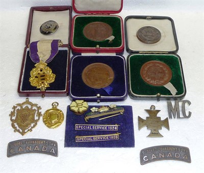 Lot 110 - A 5th Manchester Regiment "Darlington Cup" 9 Carat Gold Medallion, presented 1924; a 1906 9...