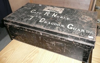 Lot 119 - A George V Black Painted Tin Trunk, the hinged cover stencilled Captain R Nobel 7th Dragoon Guards