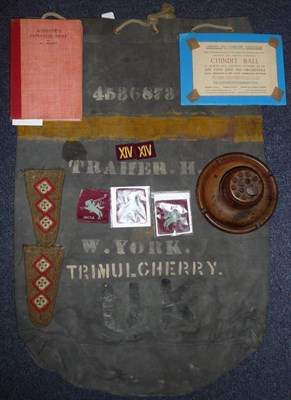 Lot 125 - Militaria, comprising:- an unusual kit bag, to 4536873 Major H Traher of the West Yorkshire...