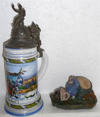 Lot 126 - A German Military Porcelain Beerstein, printed and painted with the last battlescene of the...
