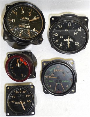 Lot 138 - Five Air Ministry Aircraft Instruments, in bakelite cases comprising Climb and Descent, Brakes,...