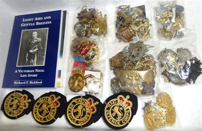 Lot 146 - A Quantity of Militaria, comprising cap and other badges in brass, white metal, bimetal and...