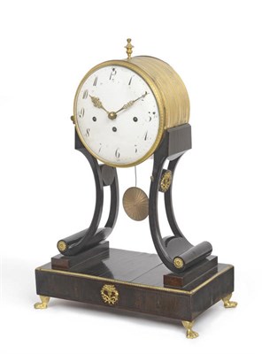 Lot 1299 - An Austrian Ebonised Pull Quarter Repeating Mantel Clock, circa 1820, the gilt metal drum...